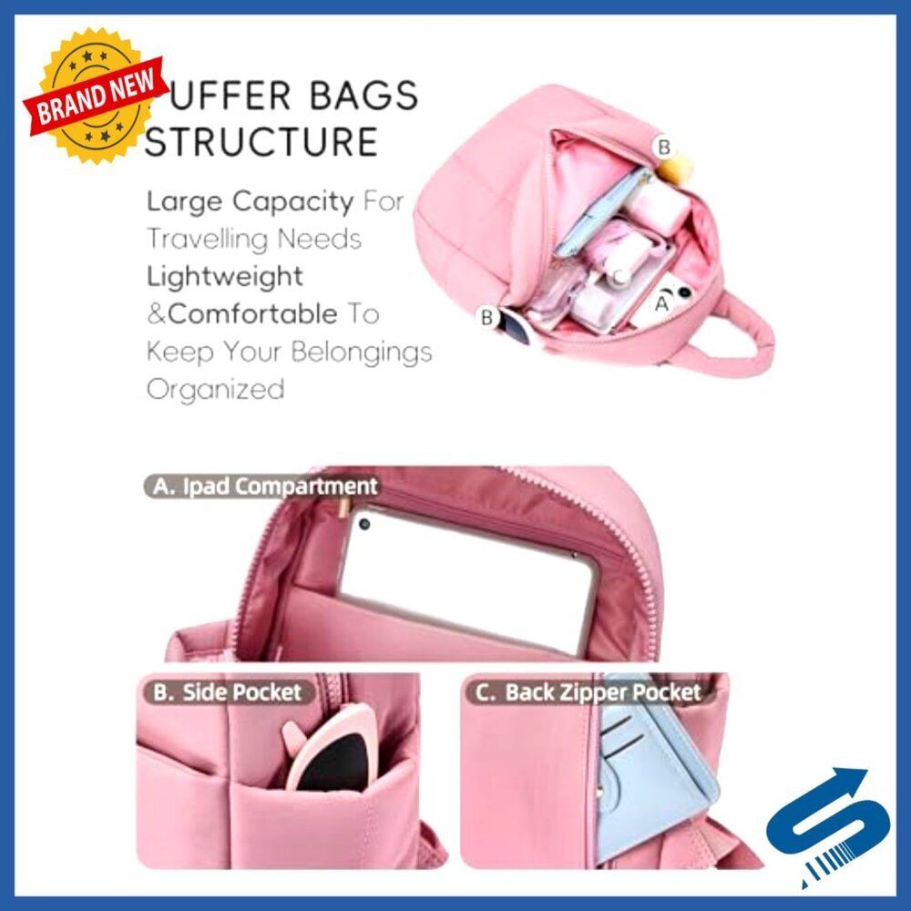 Mini Puffer Backpack Lightweight Nylon Quilted Travel Daily Essentials Organizer - Picture 3 of 6
